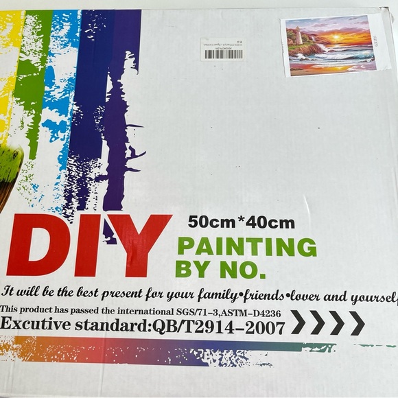 DIY Painting By Numbers 50cm X 40cm Seascape Lighthouse New With Box - Picture 2 of 6